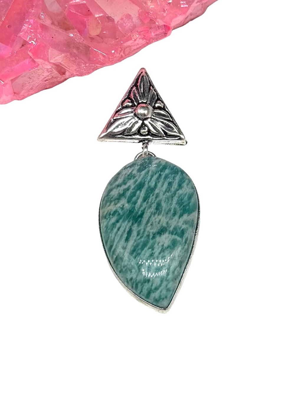 Amazonite Necklace Pendant 925 Sterling Silver Overlay